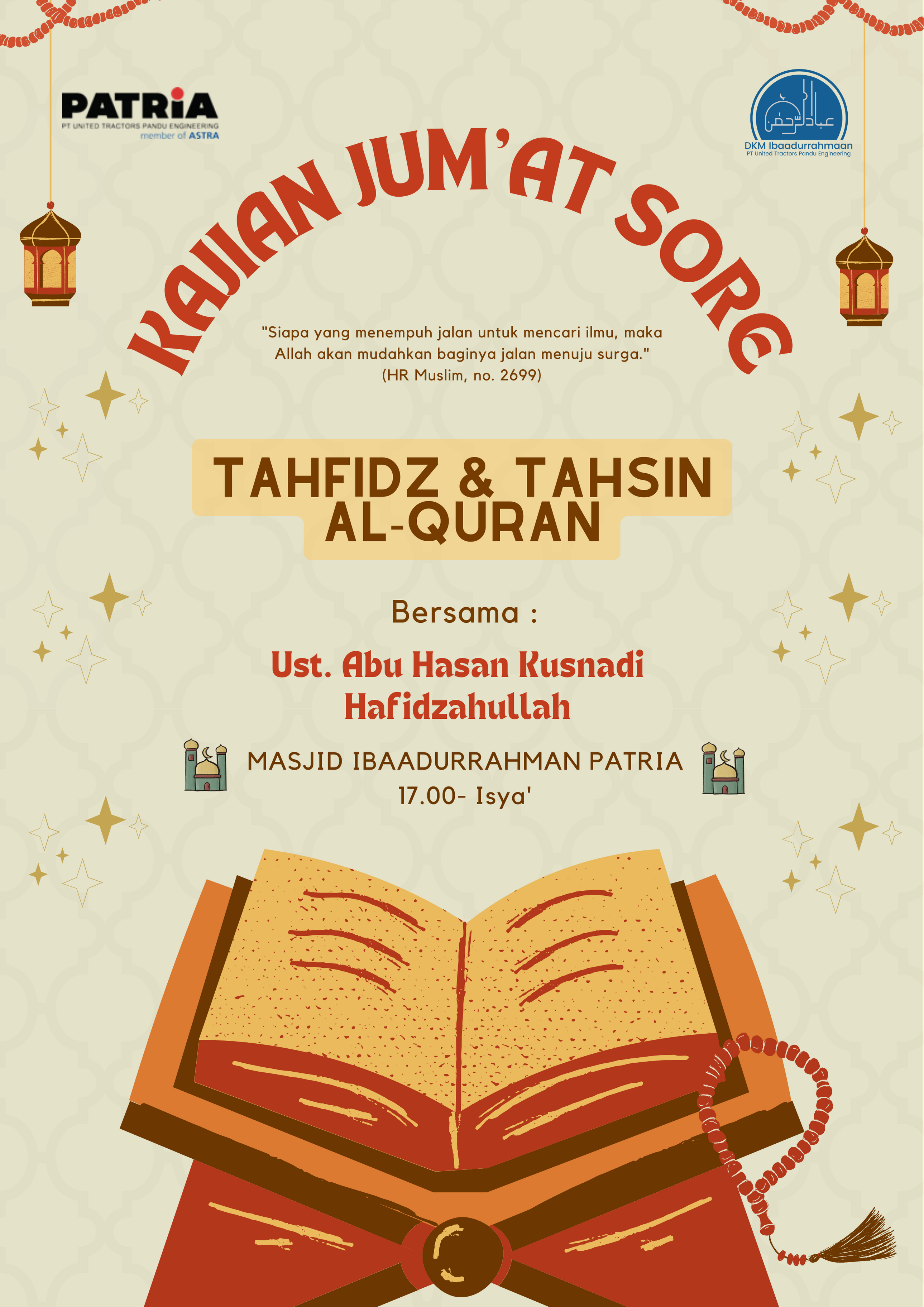 Pengumuman Kajian Jumat Sore_22 Syawwal 1444 H / 12 Mei 2023 M