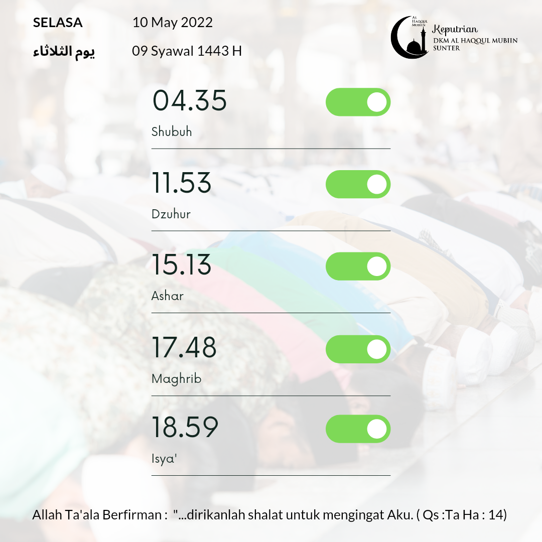 Jadwal Shalat 10 May 2022