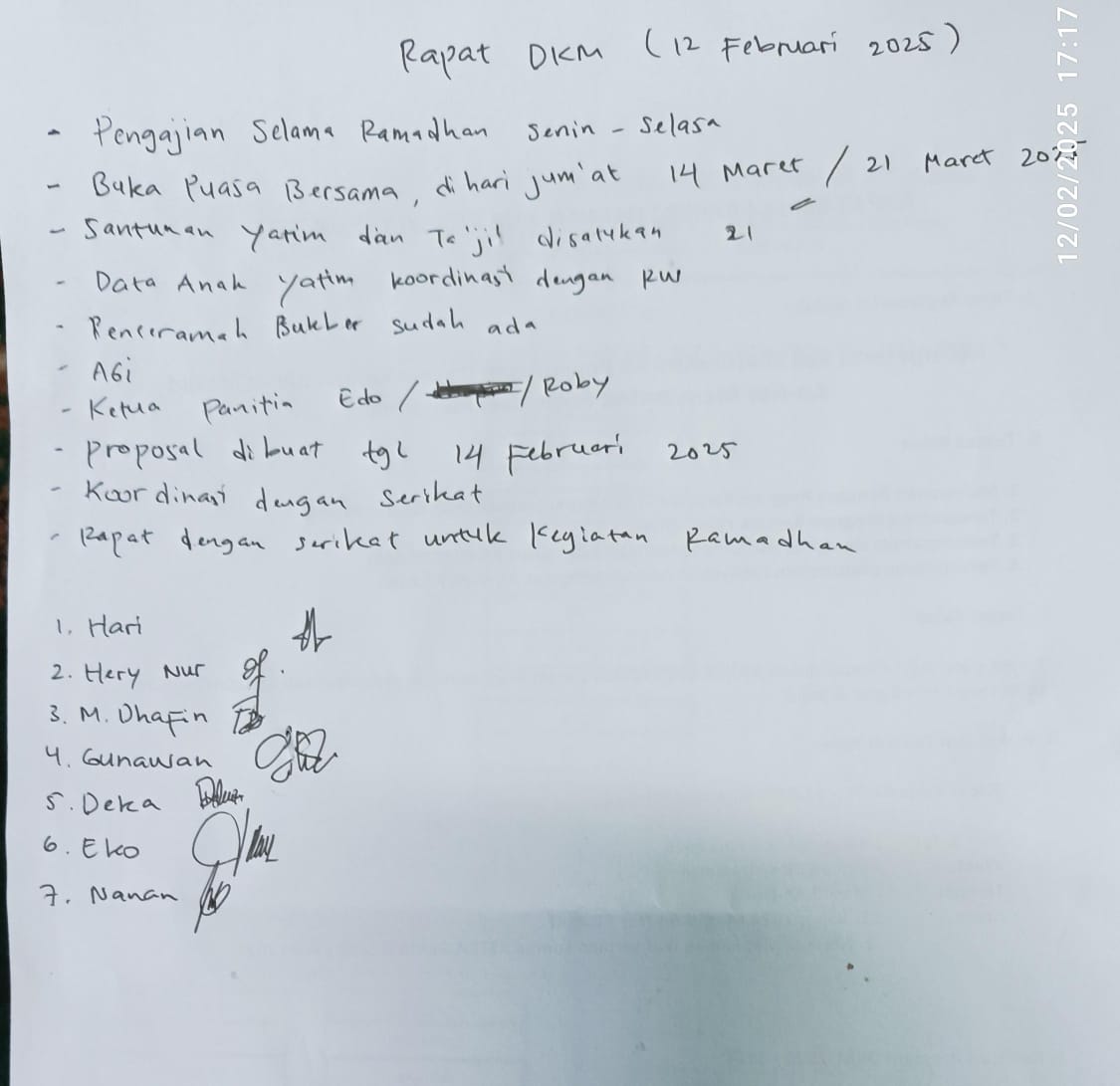 Notulen Rapat DKM An Nur ASKI 12 Februari 2025