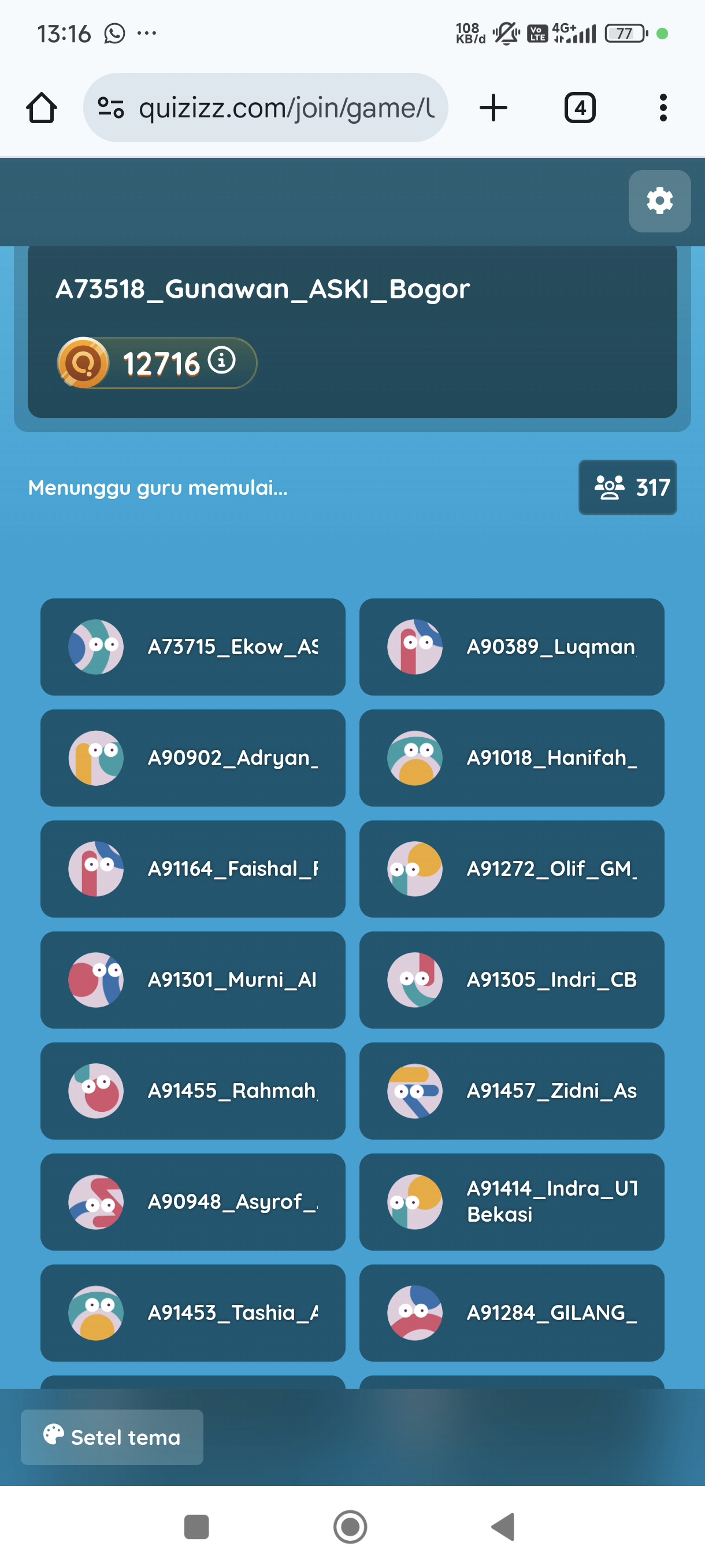 Para Peserta CCIA Online di Loby Quizziz